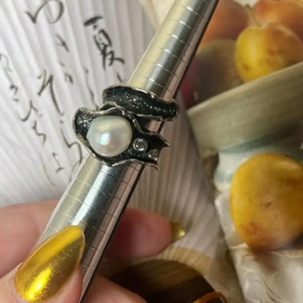 Artisan Sterling Silver Genuine Pearl and Sparkling CZ Wrap Ring